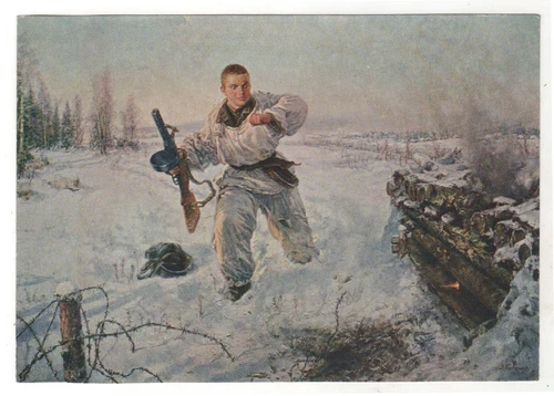 1954 WW2 War "Matrosov's Feat" Red Army soldier Military OLD Soviet Postcard