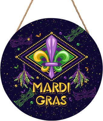 Mardi Gras Fleur De Lis Front Door Decor Mardi Gras Welcome Wall Hanging Sign fo