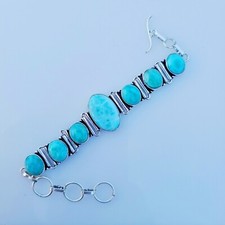 Natural Larimar Gemstone Bracelet 925 Sterlin...