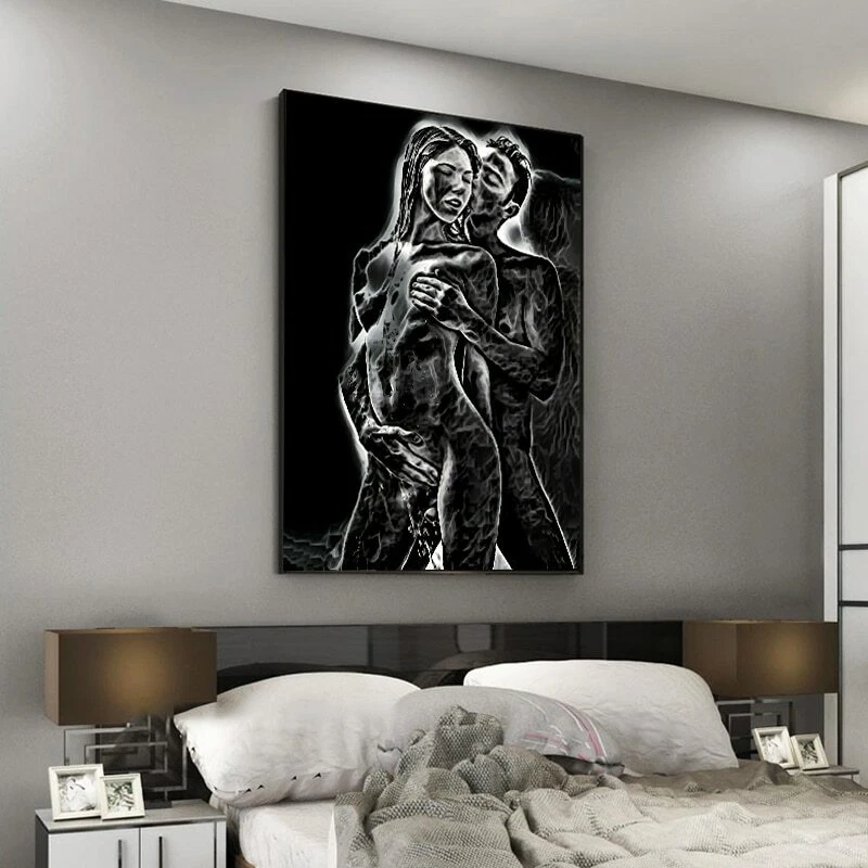 Arte de pared con lienzo sexy en blanco y negro para hombres mujeres Foto 4 de 4