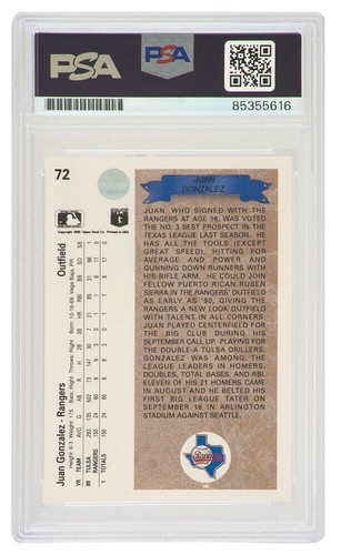Juan Gonzalez Signed 1990 Upper Deck RC Card #72 w/96, 98 AL MVP - (PSA/DNA) - Picture 2 of 2