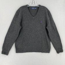Polo Ralph Lauren 100 Lambs Wool V Neck Sweater Mens Size Medium Dark Gray