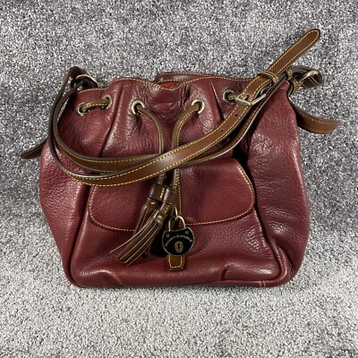 Dooney and Bourke Samba Leather Vintage Bordeaux Drawstring Bag Front Pocket EUC