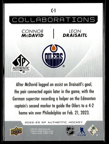 2022-23 SP Authentic Collaborations Connor McDavid / Leon Draisaitl #C-1 - Picture 2 of 2