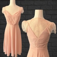 NWT ASOS Size 4 Pale Light Pink Cocktail Dress Midi Lace Back Short Sleeve Flowy