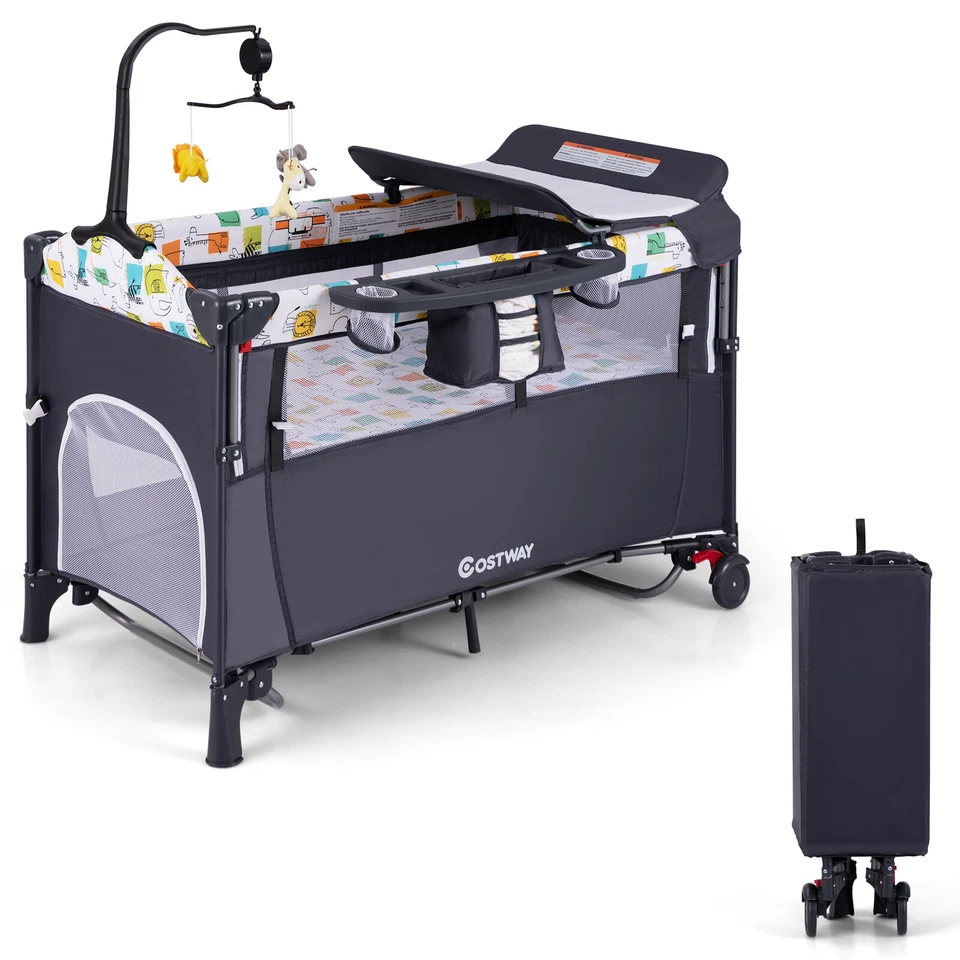 Reisebett 5 in 1 Babybett 4-stufig verstellbar bis 30kg Kinderbett 125x65x78cm