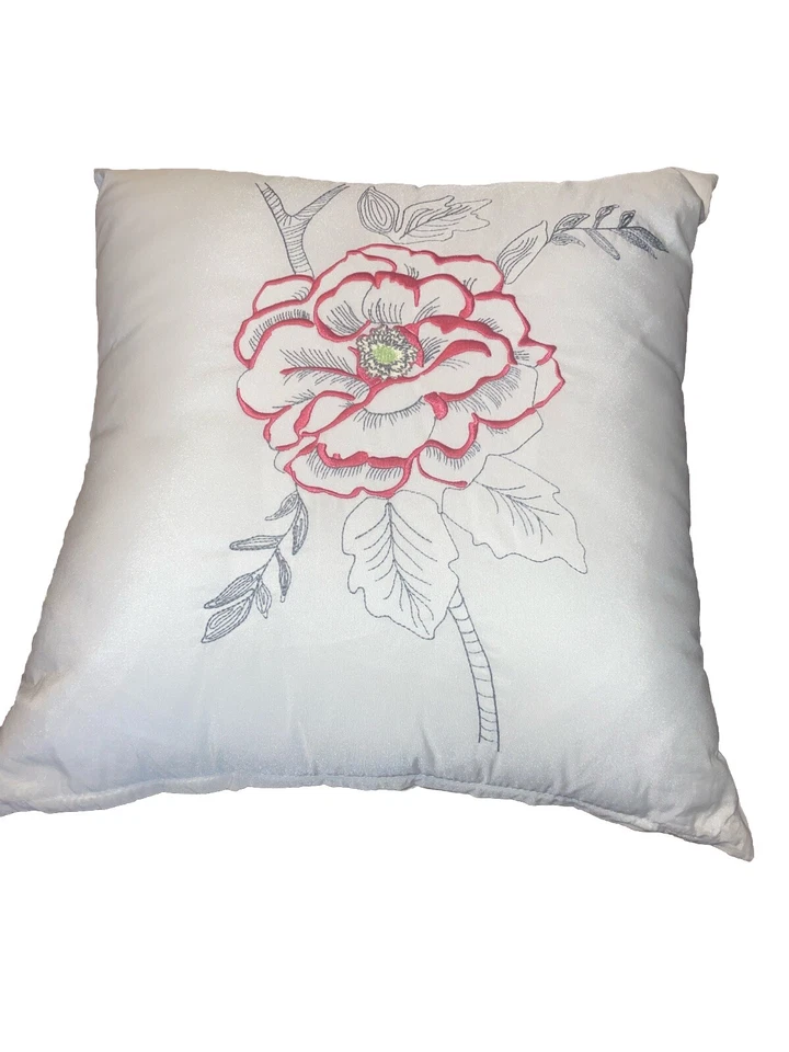 VTG Rose Tree Marseilles White Pillow Embroidered with/Rose 14 x 14 - MINT - Image 2 of 4