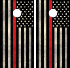 Firefighter Thin Red Line American Flag Cornhole Board Decal Wrap Wraps