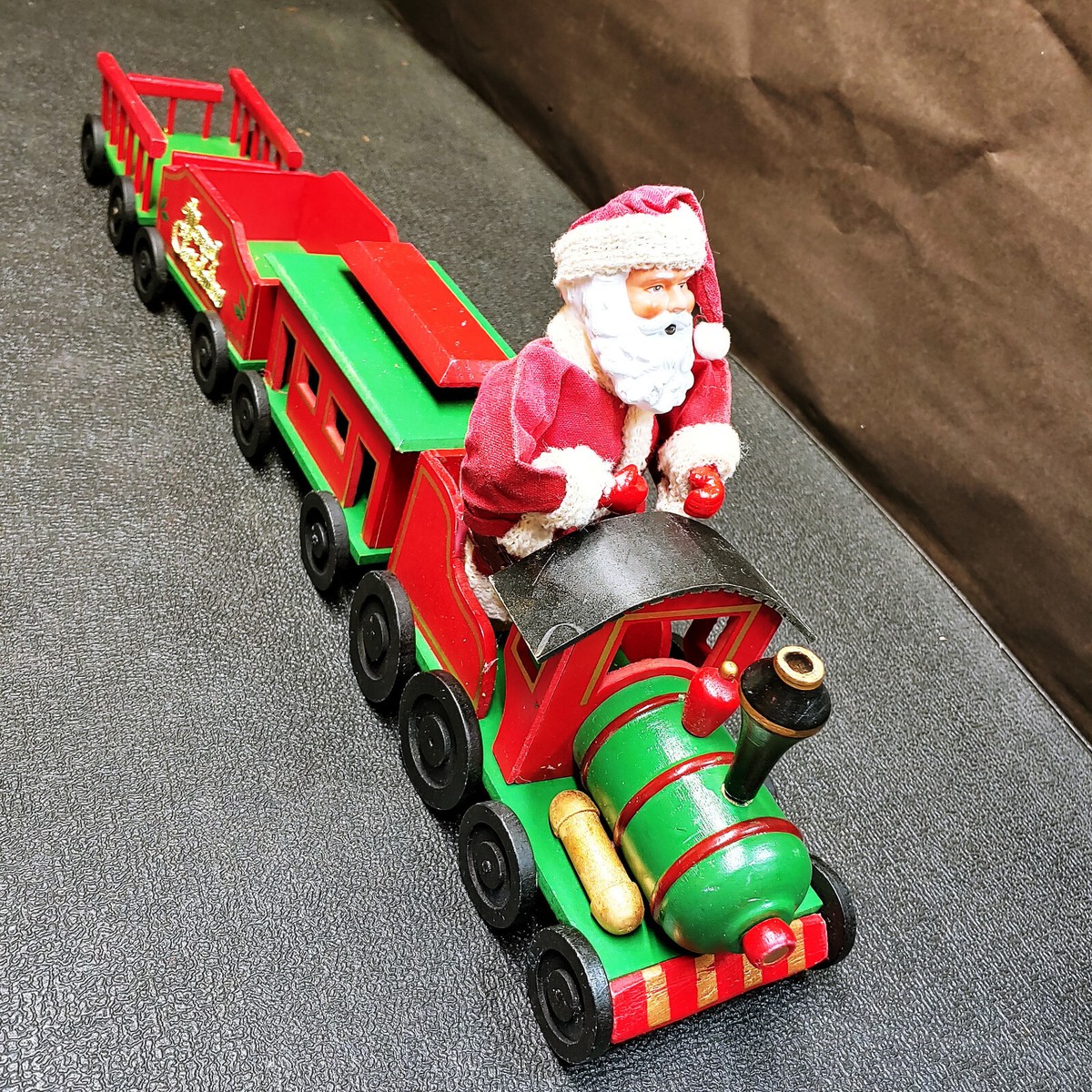 Vintage 4 Piece Wooden Merry Christmas Train with Santa Vintage 4 Piece Wooden Merry Christmas Train with Santa