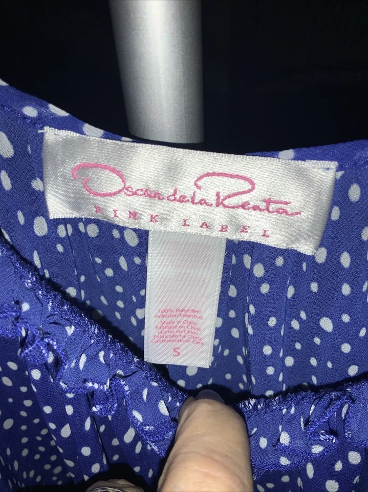 Oscar De La Renta Pink Label Blue/White Dot Ruffles Chemise Nightie Size Small - Image 4 of 4