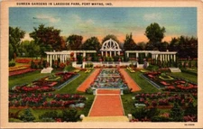 Postcard Sunken Gardens In Lake Side Park Fort Wayne Ind 1956/Linen