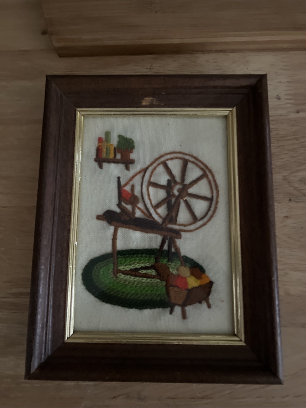 Hanging Framed Spinning Wheel Cottage Core Nostalgic