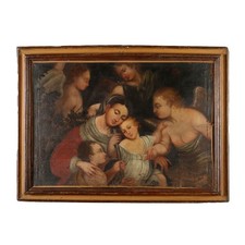 Dipinto Antico Madonna con Bambino Olio su Tela Scuola Veneta XVII Secolo