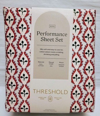 Threshold Performance King Sheet Set Holiday Woodblock Leaf 400 Thread Ct Sateen