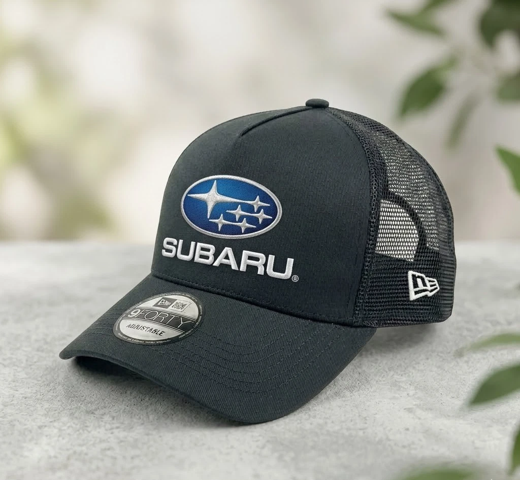 Trucker Hat Subaru Embroidered Logo Black Mesh Snapback Cap Adjustable