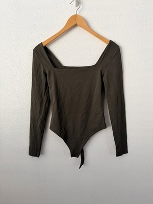 Aritzia Golden Aerobic Scoop Neck Longsleeve Bodysuit Sz 2XS Dark Olive Active