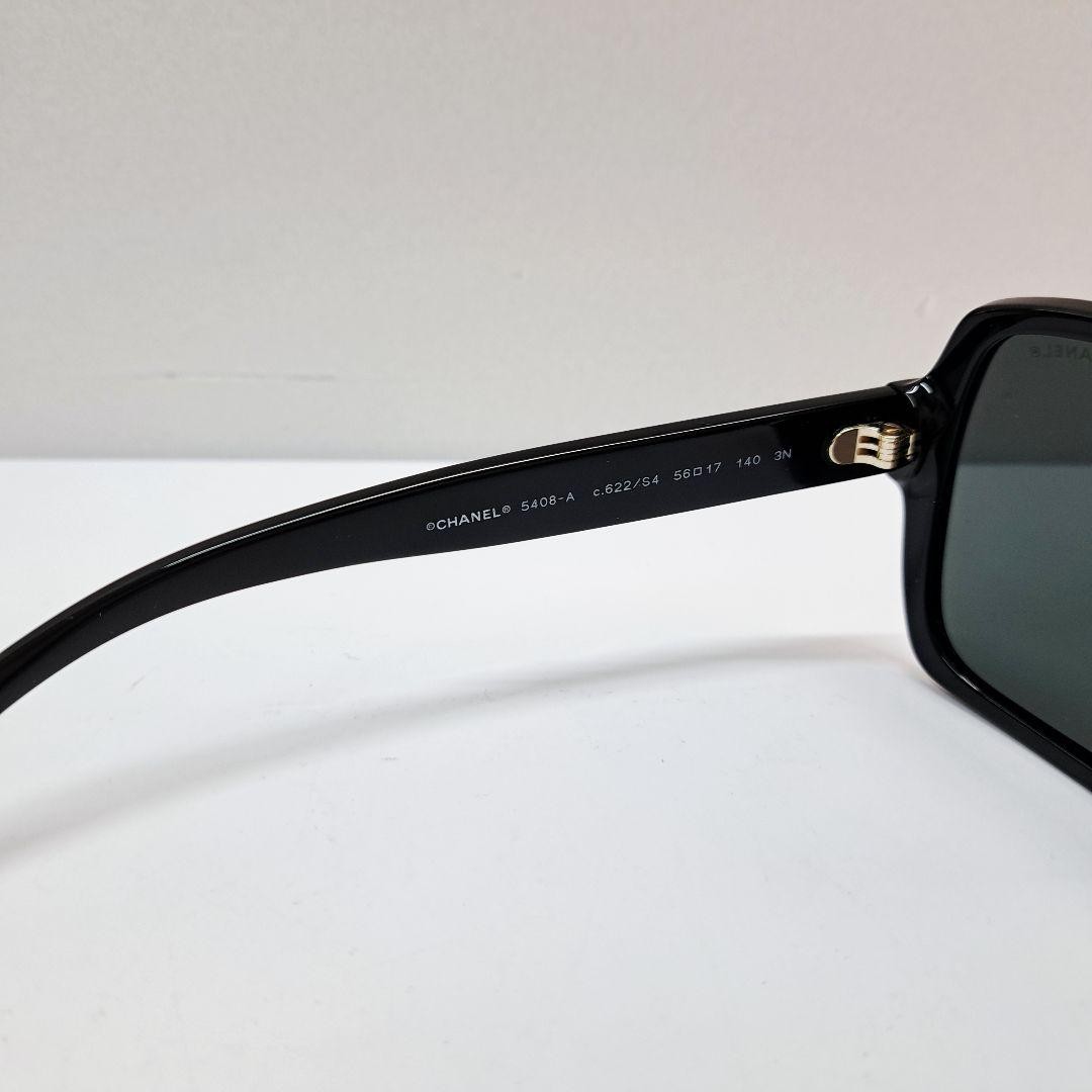 Chanel 5408-A Black Acetate Square Sunglasses Gold Hardware Dark