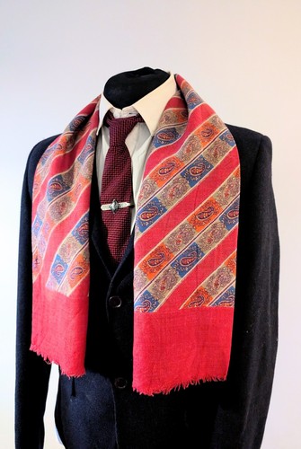 Men's Vintage Paisley Scarf, Gents 60's Wool Multicoloured Scarf Opera Cravat - Picture 7 of 9