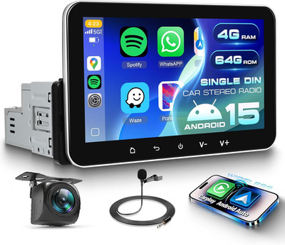 4G+64G Android Single Din Car Radio Stereo with Wireless Carplay & Android Auto