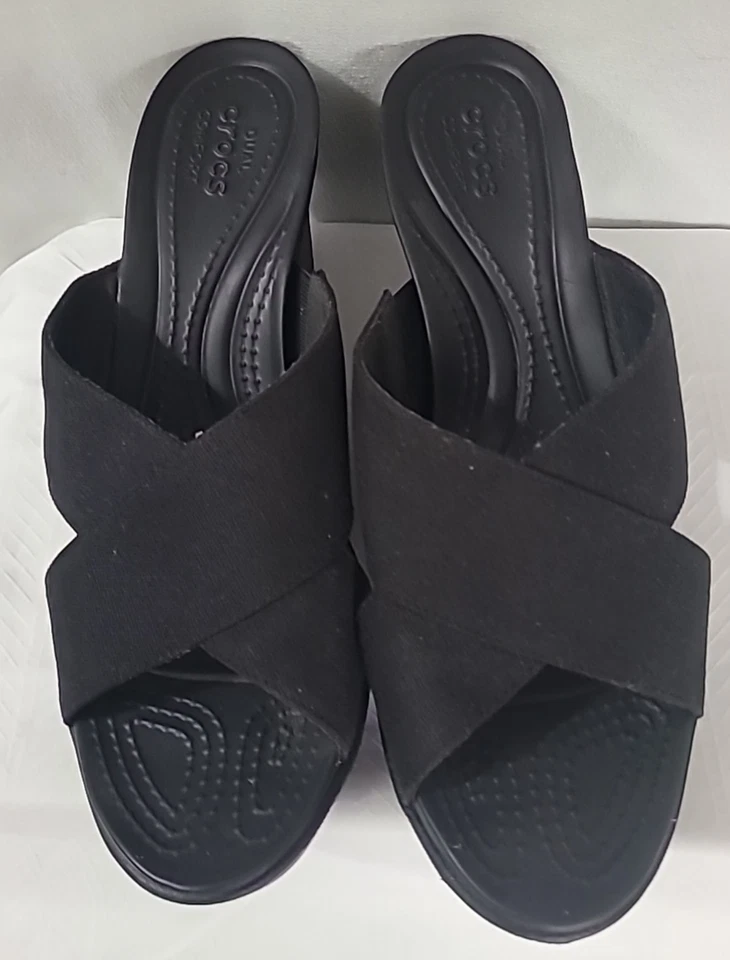 Sandalias Crocs Capri para mujer negras chanclas con tiras doble comodidad talla 11 Foto 3 de 4