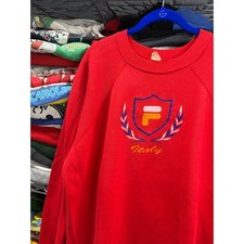 Vintage Fila Italy Crest Sweatshirt Red Embroidered Made in USA Mens XL 6136