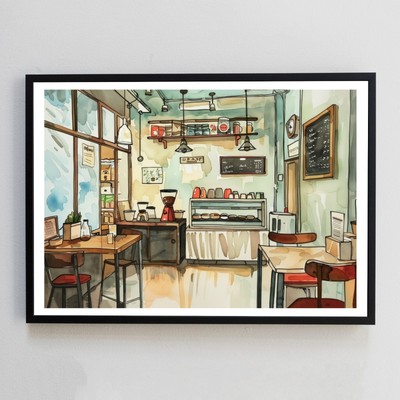 Café Cafe Aquarell Gemälde Illustration 7x5 Wohndeko Wandkunstdruck