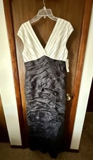 Adrianna Papell Womens 8 Sleeveless Party Dress Ruffle V Neck  Black & White