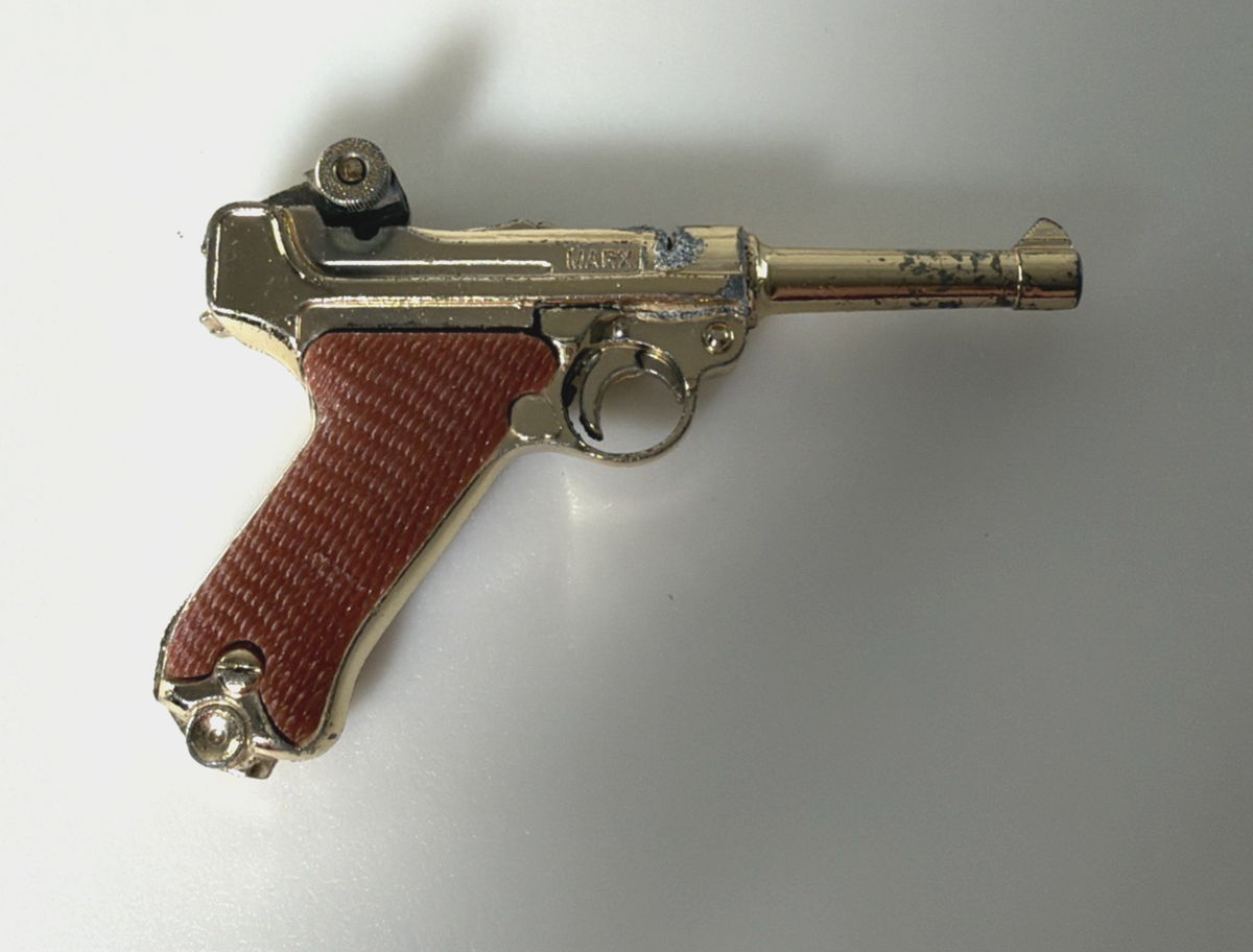 Vtg 1950s Gold Marx Miniature Toy Luger 9mm Pistol Cap Gun W