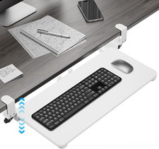 Under-Desk Keyboard Tray with Adjustable C-Clamp, White, 25.6 x 11.8 Inch