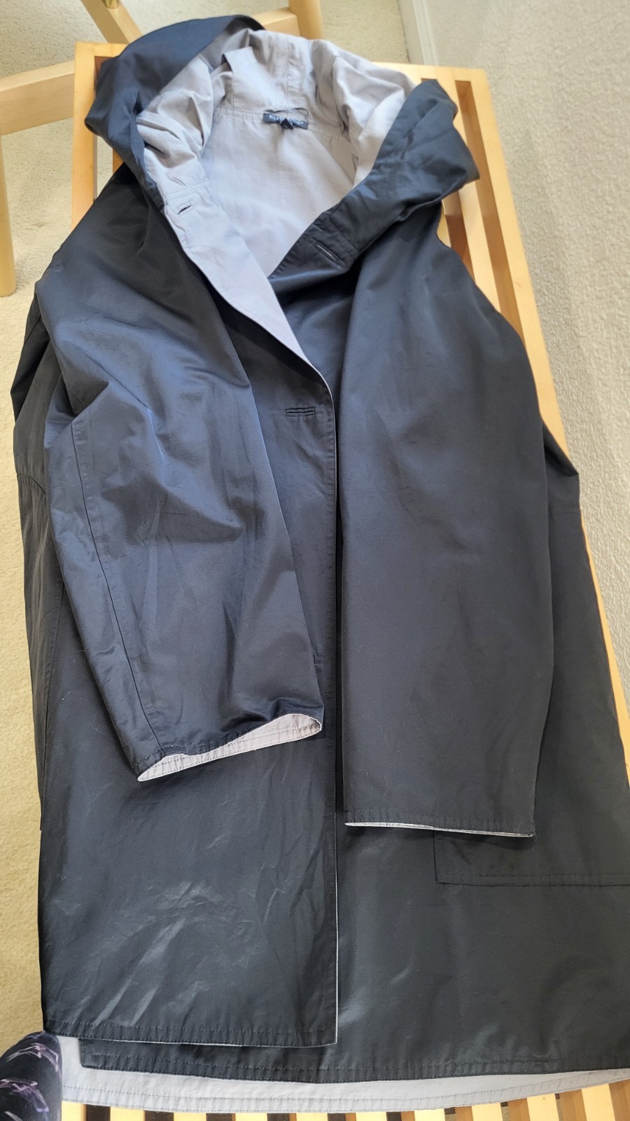 Eileen Fisher Petite Hooded Coat Black/Gray Reversible Size PL – 32” Long