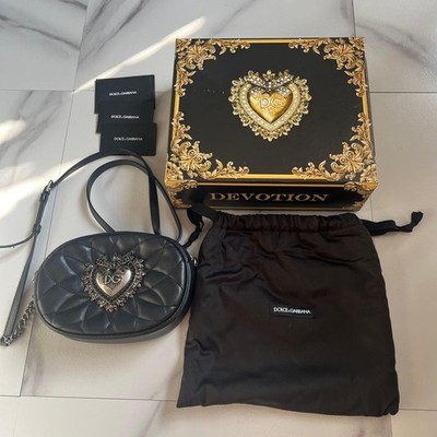 Dolce & Gabbana Devotion Black Leather Shoulder Bag Heart Logo