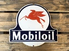 VINTAGE 13x12" MOBILOIL MOBILGAS PEGASUS GASOLINE PORCELAIN MOTOR OIL GAS SIGN