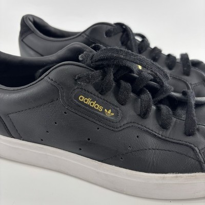 Adidas Sleek Womens Low Top Sneaker 7.5 Black Gold Leather