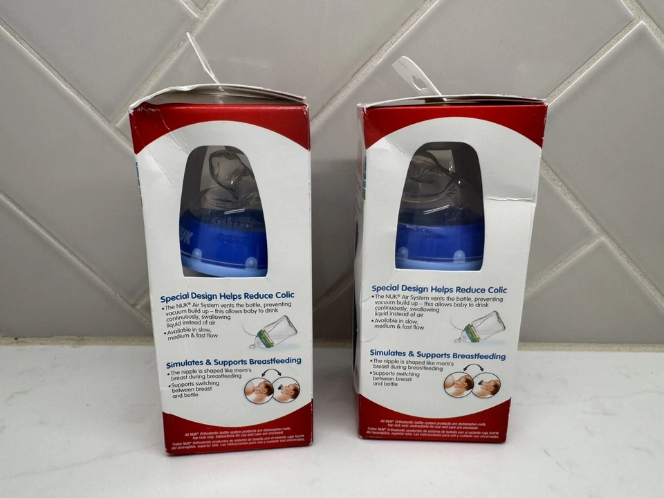2 Botellas de Ortodoncia NUK Botellas de 5 Onzas con Pezones Azul Elefante Anticólicos Foto 3 de 4