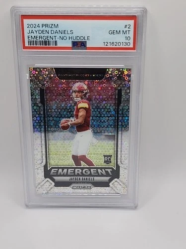 JAYDEN DANIELS 2024 PANINI PRIZM EMERGENT NO HUDDLE PRIZM ROOKIE PSA 10
