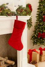 Fennco Styles Vintage Velvet Quilted Diamond Pattern Stocking 8 x 19 Inch-Red