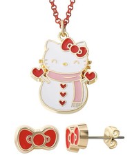Hello Kitty Necklace and Earrings Set   Snowman or Classic Bow Styles
