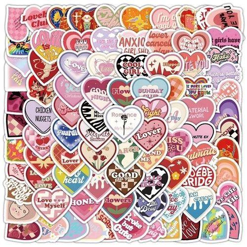 30Pcs Random Cute Aesthetic Colorful Love Heart Vinyl Waterproof Stickers