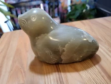 Vintage Inuit Seal Carving Soapstone - Canada Eskimo Art - Signed