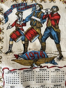 Vintage Cotton Linen Calendar God Bless America 1976 Americana