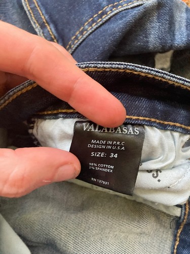 Valabasas Jeans Mens Size 34x34 Embroidered Spellout Stacked Blue Denim Hip Hop - Picture 9 of 13