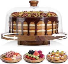 Acacia Wood Cake Stand with Lid, 12In Wooden Cake Stand with Acrylic Dome, Cake