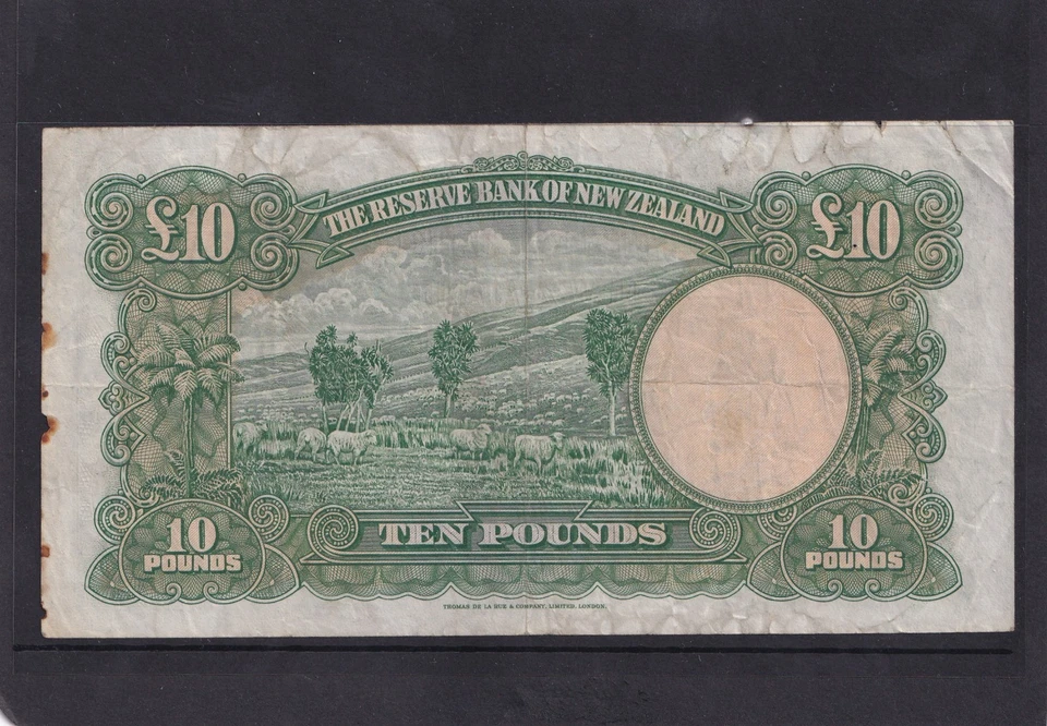 Billete de 10 libras de Nueva Zelanda - Hanna 1940-1955 P161a aF rasgado Foto 2 de 2