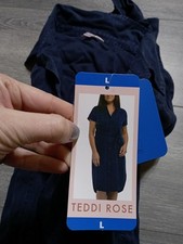 Teddi Rose Dress Adult Womens Large Navy Button Down Belted Tencel Summer