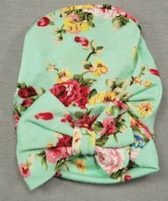 Baby Girl Light Blue 0-6 Month Floral Bow Infant Cap Hat
