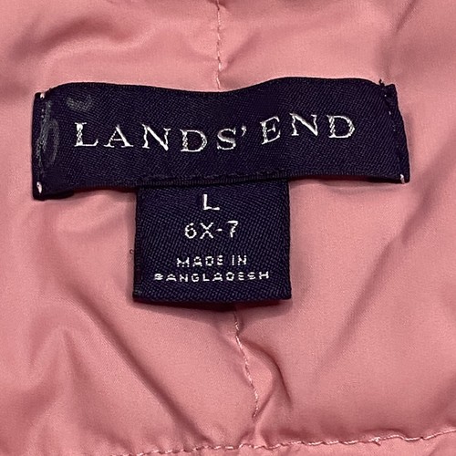 Lands’ End Puffer Vest Girls Size 6X/7 Pink Quilted Snap Front Goosedown Filled - Picture 3 of 7