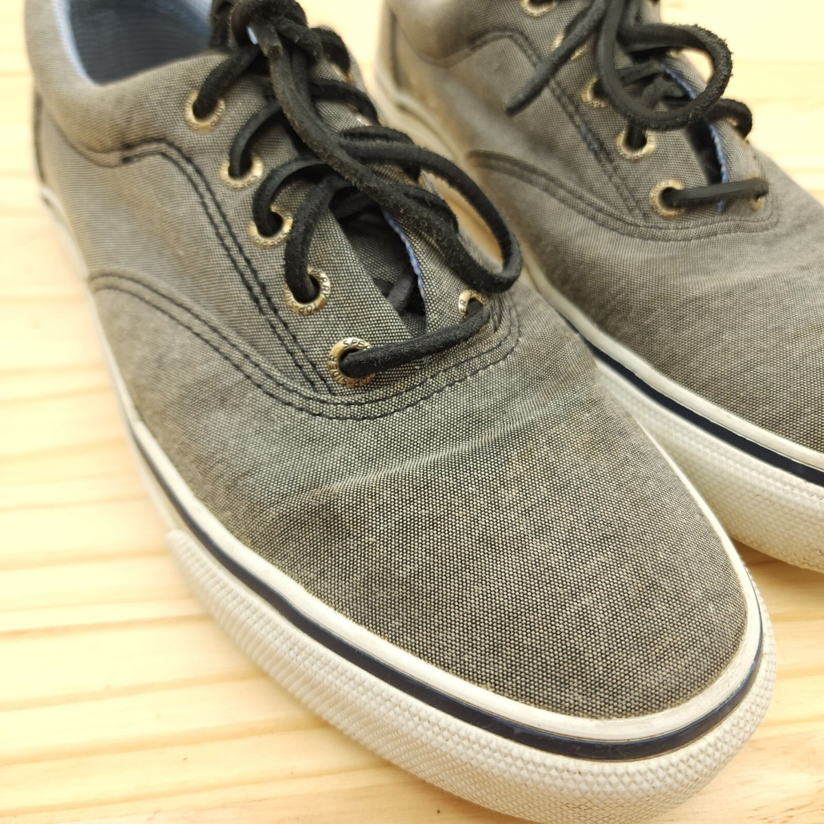 Sperry Mens Boat Shoes Sz 8.5 Gray Canvas Deck Loafers  display picture 2