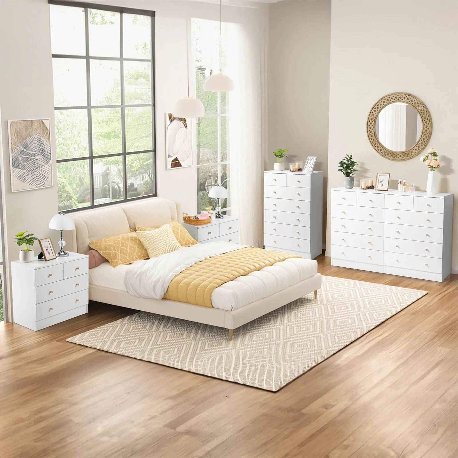 Tall Wooden Dresser with 4-7 Drawers - Bedroom Storage Chest Organizer-image