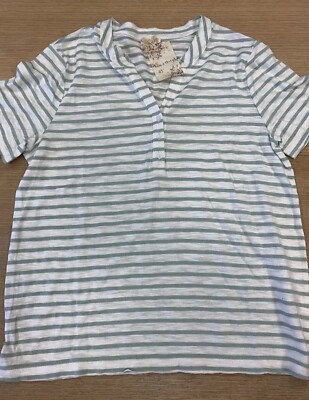 Hem & Thread Green Stripe Cotton T-Shirt Top Size Small BNWT