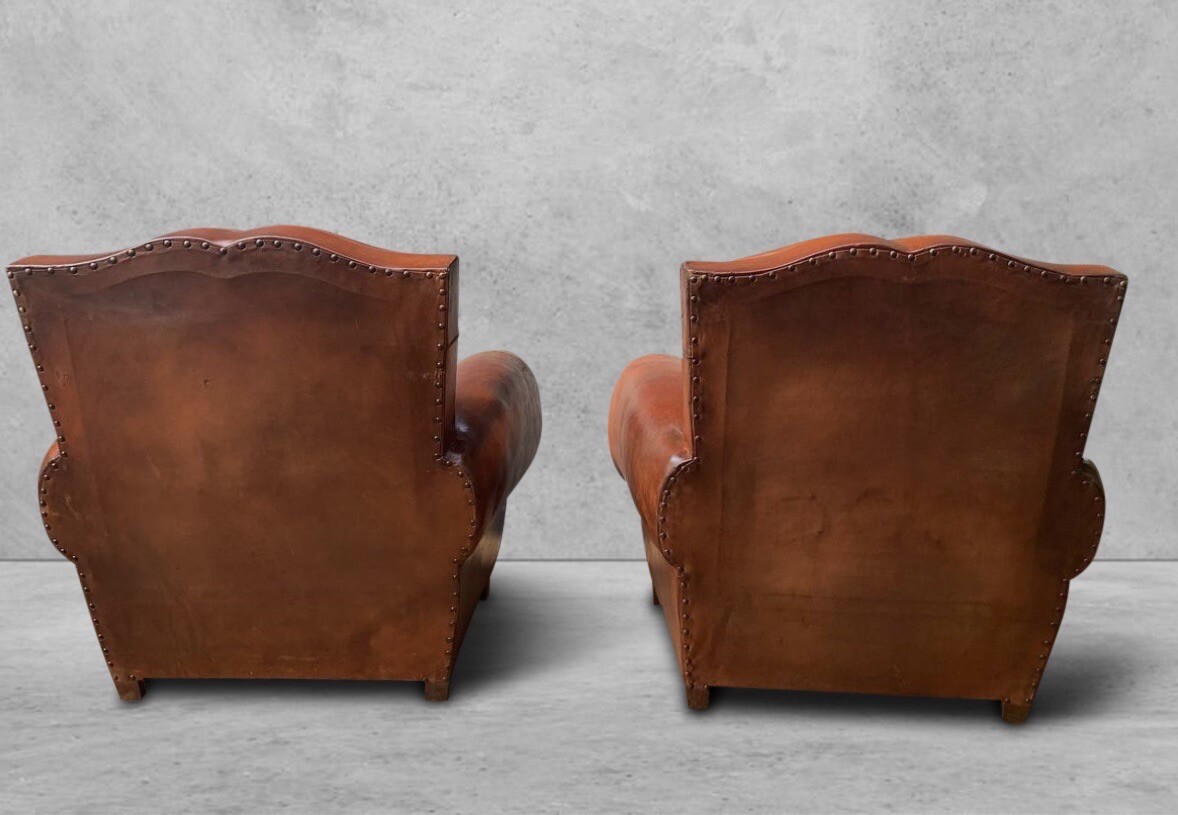 Pair of Original 1940s ￼French Leather Club Chairs - Moustache